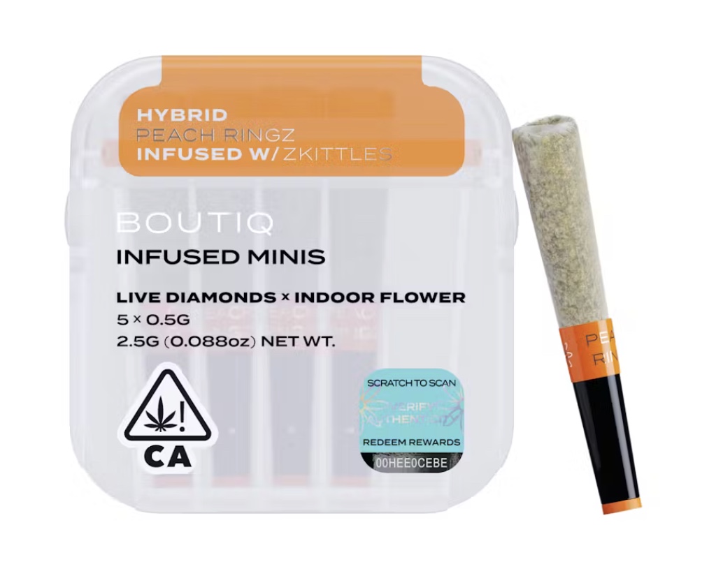 Peach Ringz + Zkittles (H) - Boutiq Prerolls Infused Minis - Live Diamonds x Indoor Flower - 5pk/0.5g ea