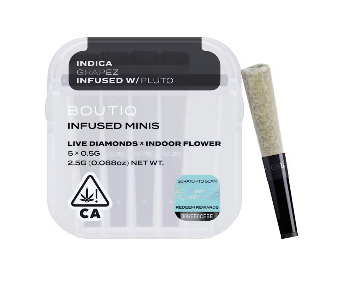 Grapez + Pluto (I) - Boutiq Prerolls Infused Minis - Live Diamonds x Indoor Flower - 5pk/0.5g ea