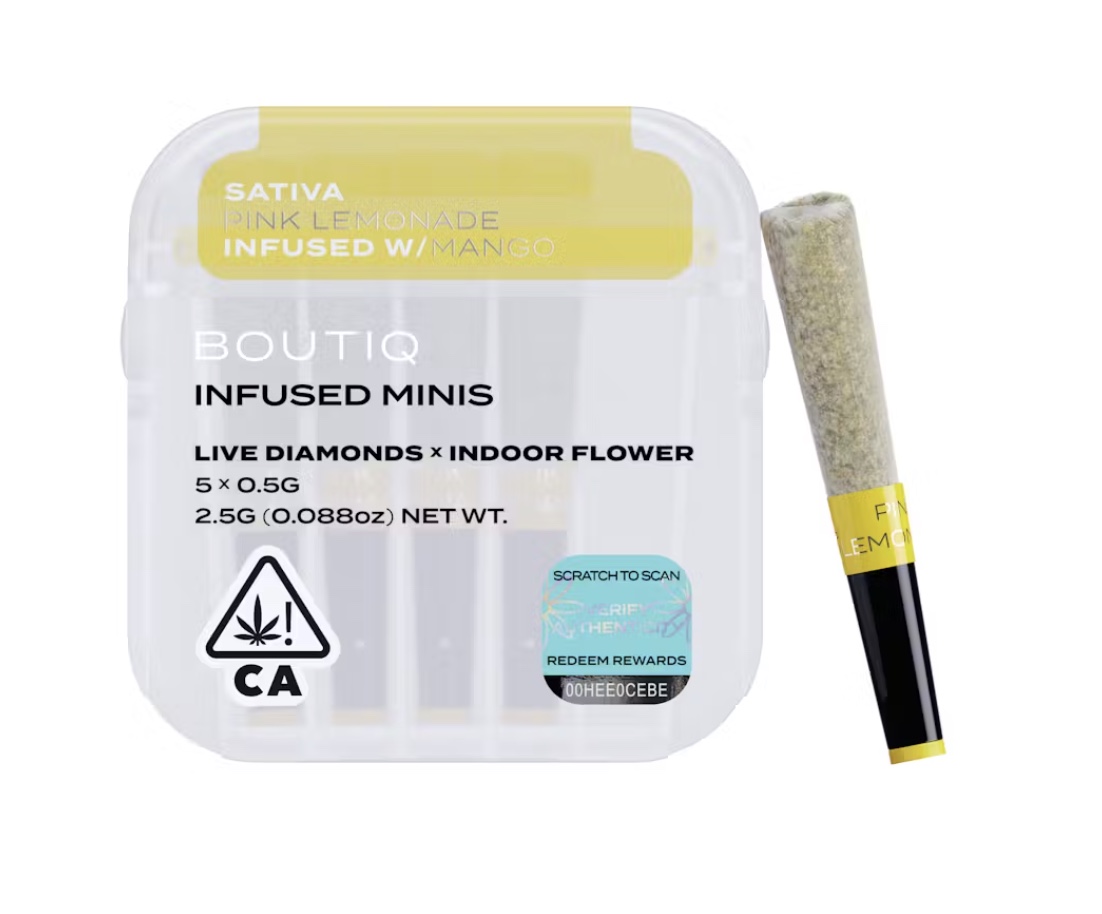 Pink Lemonade + Mango (S) - Boutiq Prerolls Infused Minis - Live Diamonds x Indoor Flower - 5pk/0.5g ea