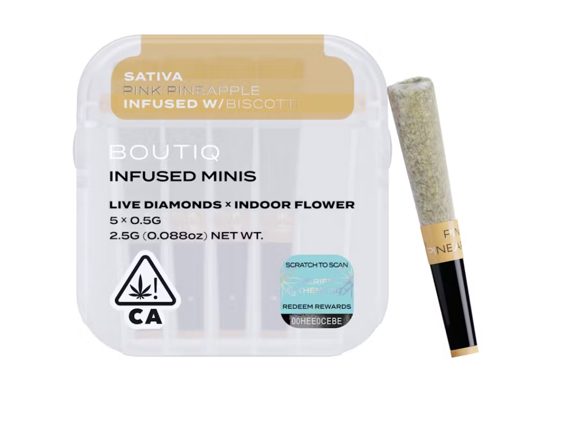 Pink Pineapple + Biscotti (S) - Boutiq Prerolls Infused Minis - Live Diamonds x Indoor Flower - 5pk/0.5g ea