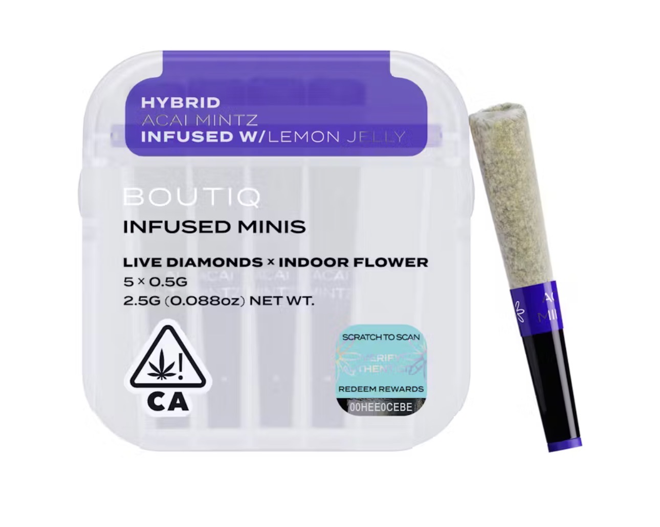 Acai Mintz + Lemon Jelly (H) - Boutiq Prerolls Infused Minis - Live Diamonds x Indoor Flower - 5pk/0.5g ea