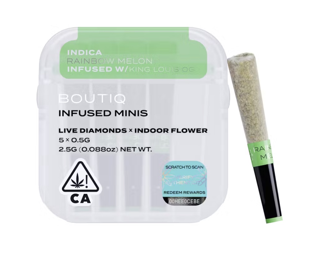 Rainbow Melon + King Louis OG (I) - Boutiq Prerolls Infused Minis - Live Diamonds x Indoor Flower - 5pk/0.5g ea