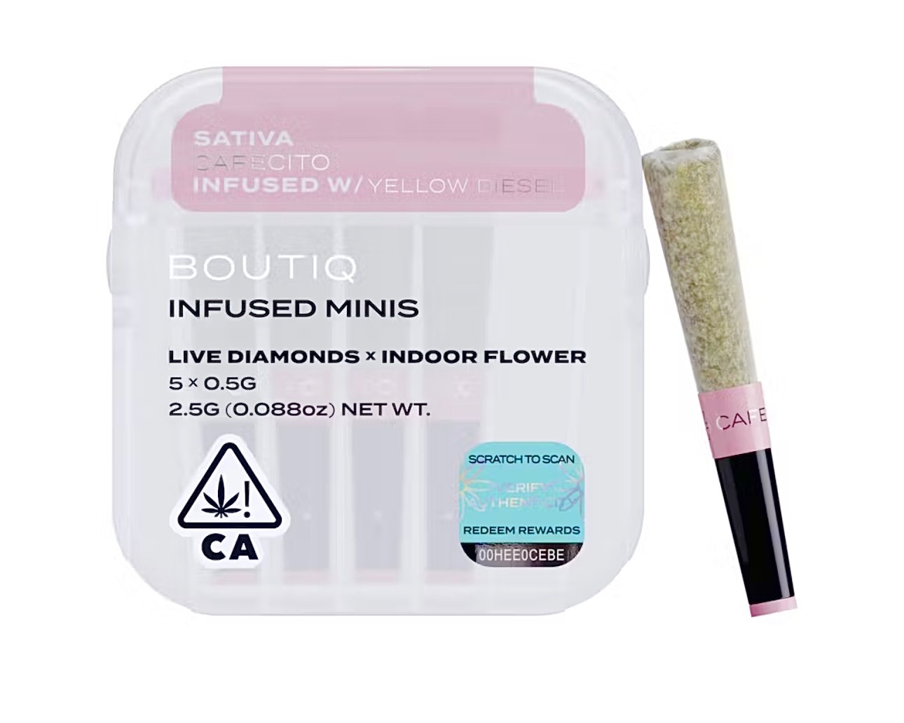 Cafecito + Yellow Diesel (S) - Boutiq Prerolls Infused Minis - Live Diamonds x Indoor Flower - 5pk/0.5g ea