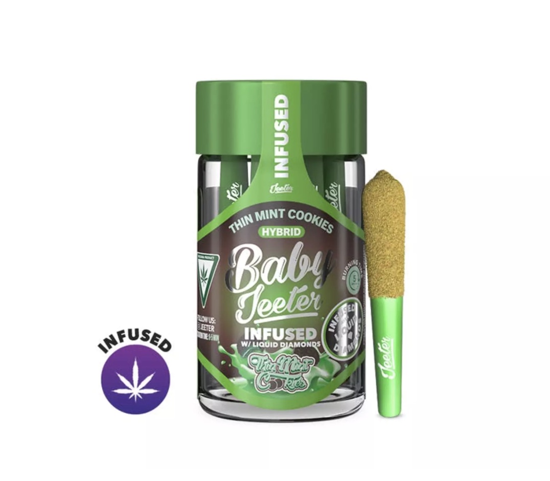 Thin Mint Cookies by Baby Jeeter (Hybrid) - Infused Prerolls w/ Liquid Diamonds + Kief - 5pk(2.5g/0.5g ea)