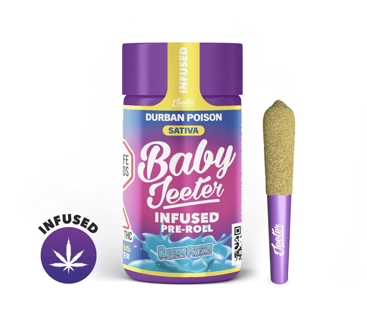 Durban Poison by Baby Jeeter (Sativa) - Infused Prerolls w/ Liquid Diamonds + Kief - 5pk
