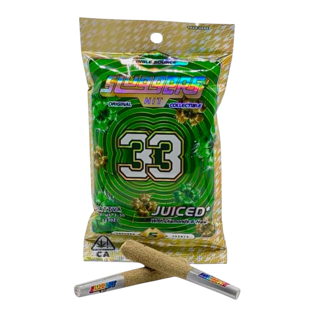 33 (Sativa) - Sluggers Hit Prerolls - Diamonds and Hash Infused - 5pk