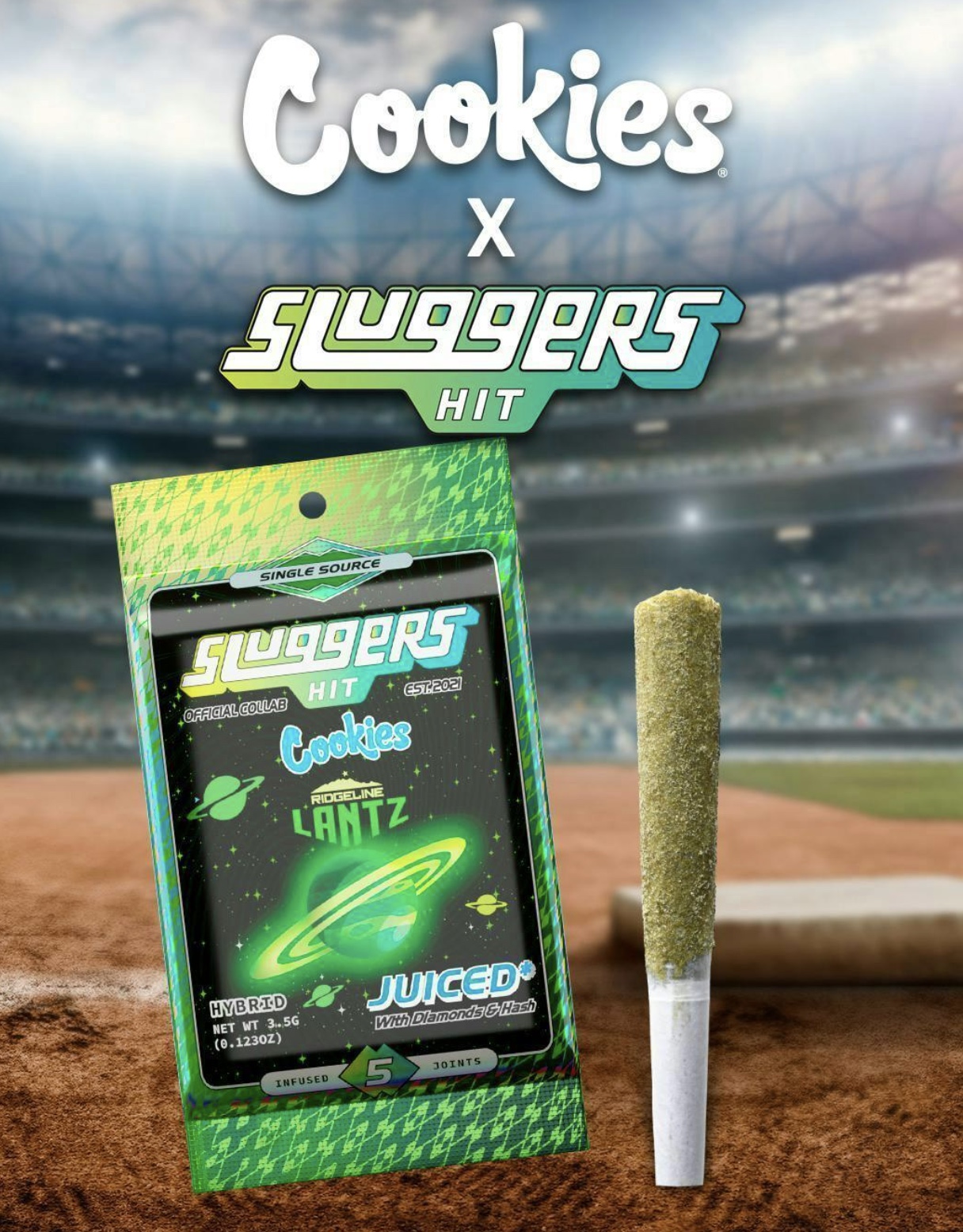 Ridgeline Lantz (Hybrid) - Sluggers Hit x Cookies - Diamonds and Hash Infused Prerolls - 5pk