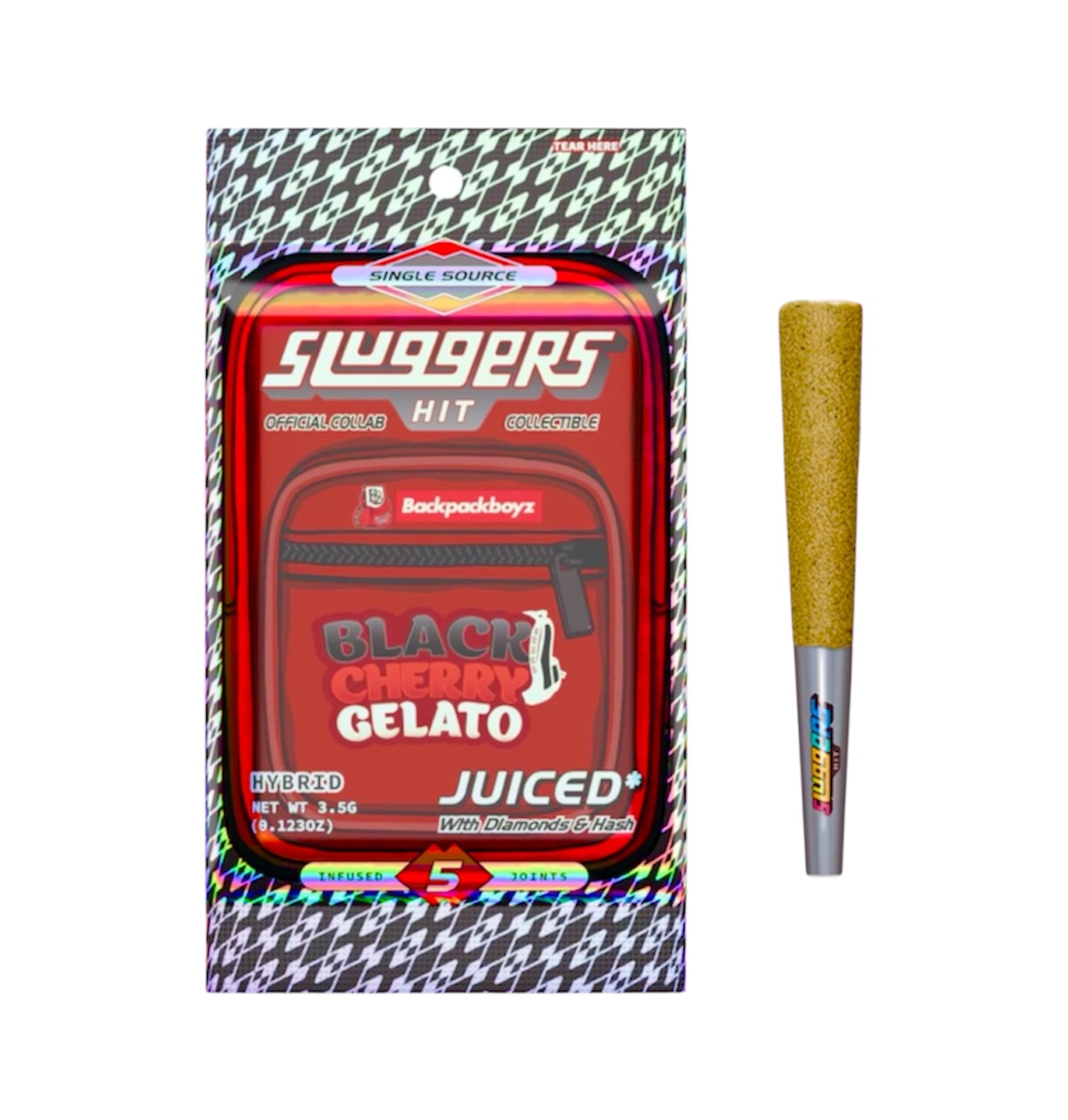 Black Cherry Gelato (Hybrid) - Sluggers Hit x Backpackboyz - Diamonds and Hash Infused Prerolls - 5pk