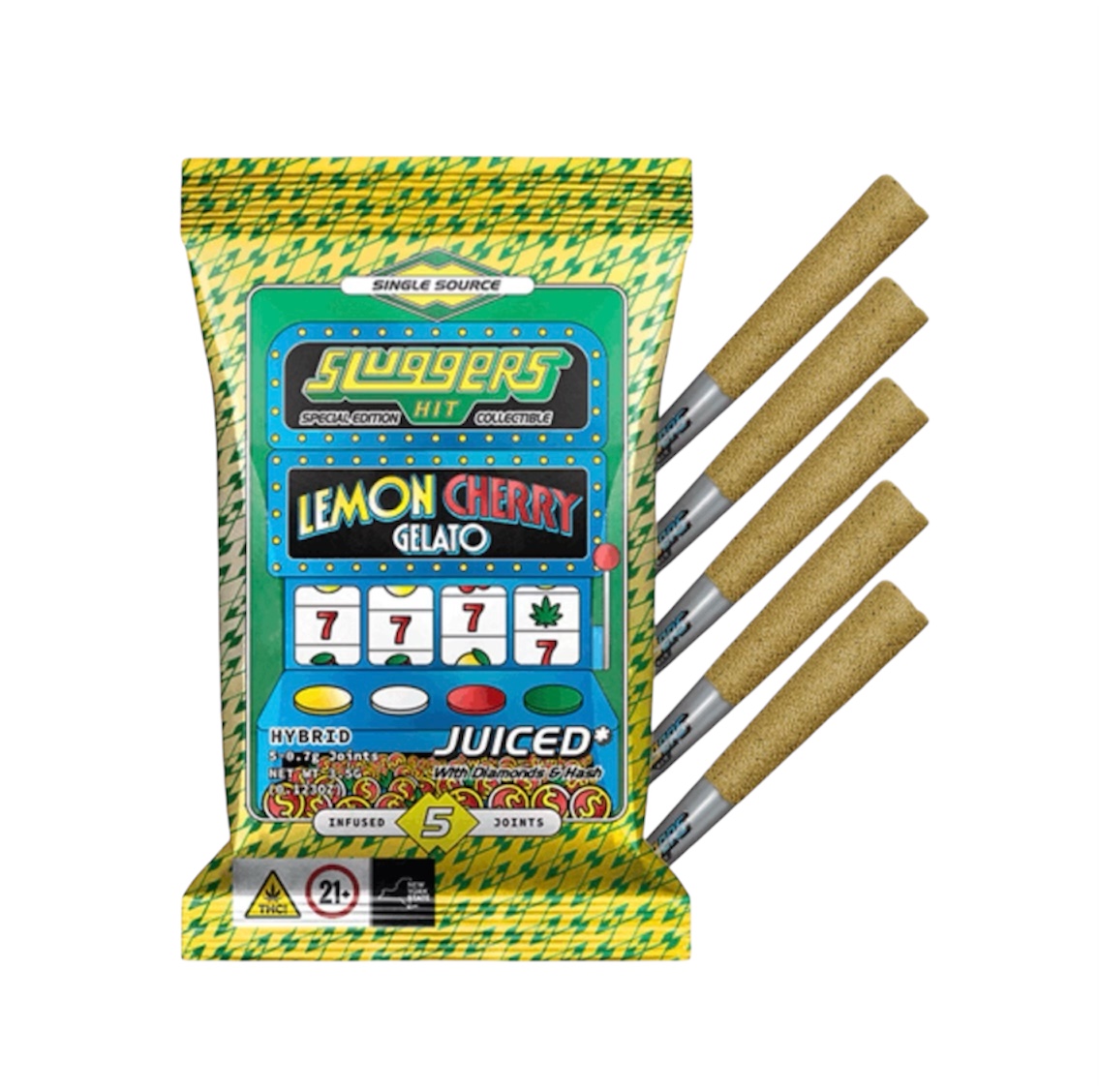 Lemon Cherry Gelato (Hybrid) - Sluggers Hit Prerolls - Diamonds and Hash Infused - 5pk