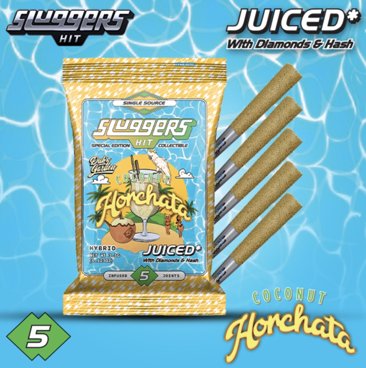 Coconut Horchata (Hybrid) - Sluggers Hit x Dubz Garden - Diamond and Hash Infused Prerolls - 5pk