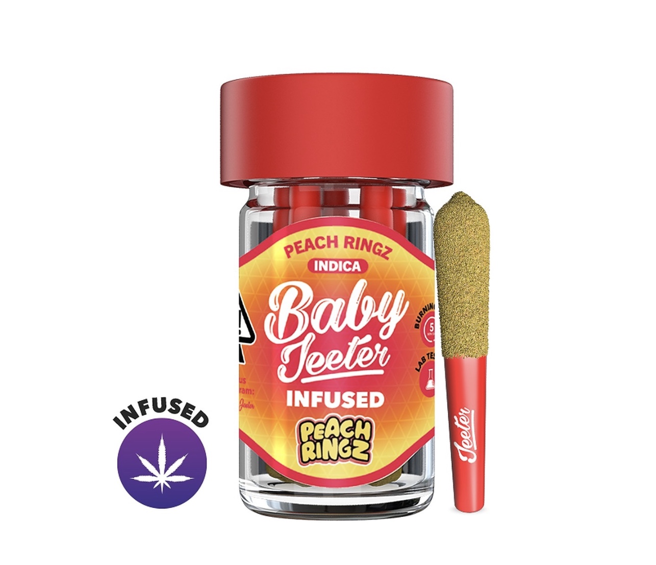 Peach Ringz by Baby Jeeter (Indica) - Infused Prerolls w/ Liquid Diamonds + Kief - 5pk(2.5g/0.5g ea)