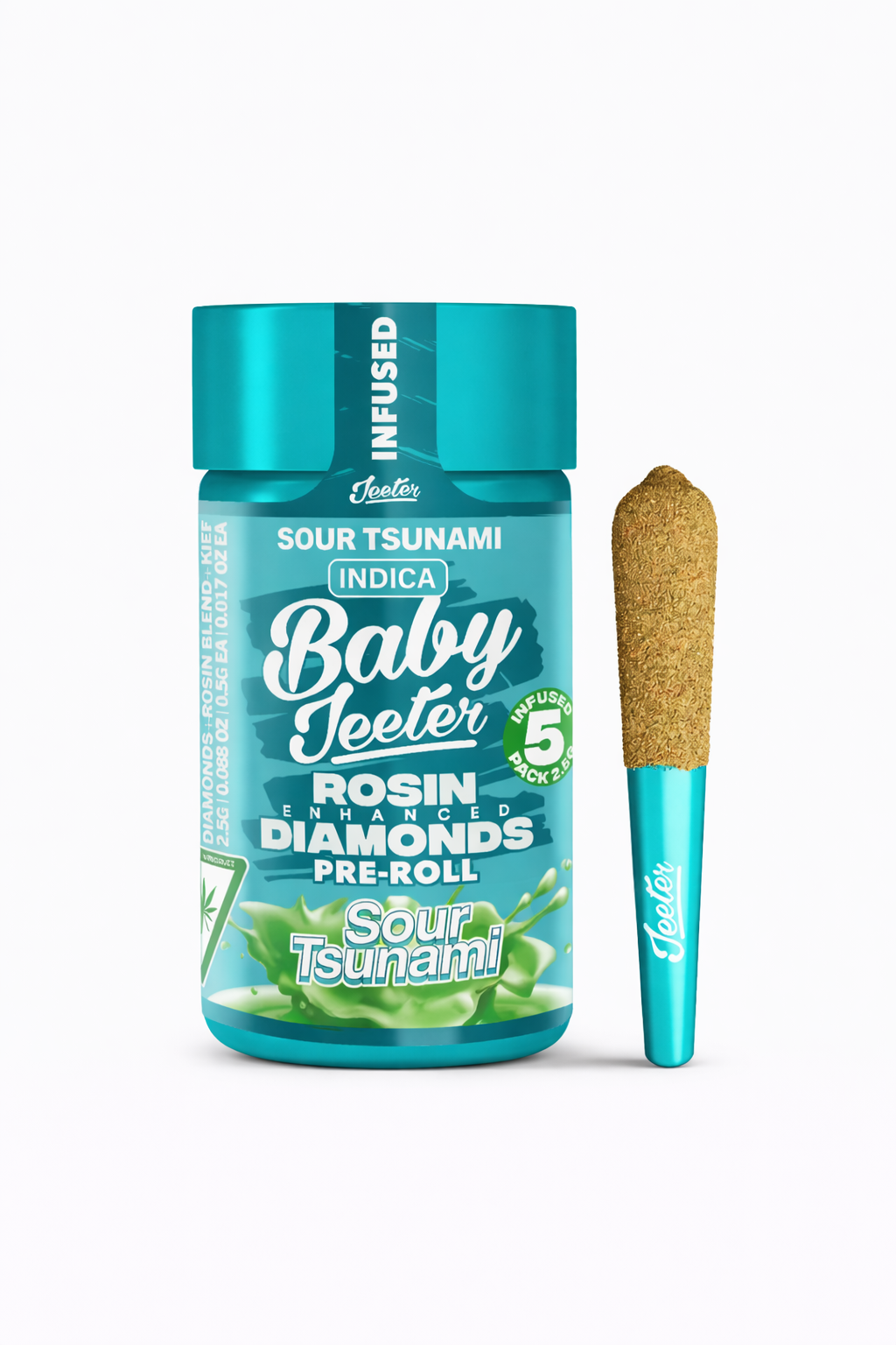 Sour Tsunami by Baby Jeeter (I) - Infused Prerolls w/ Liquid Diamonds + Kief - 5pk(2.5g/0.5g ea)