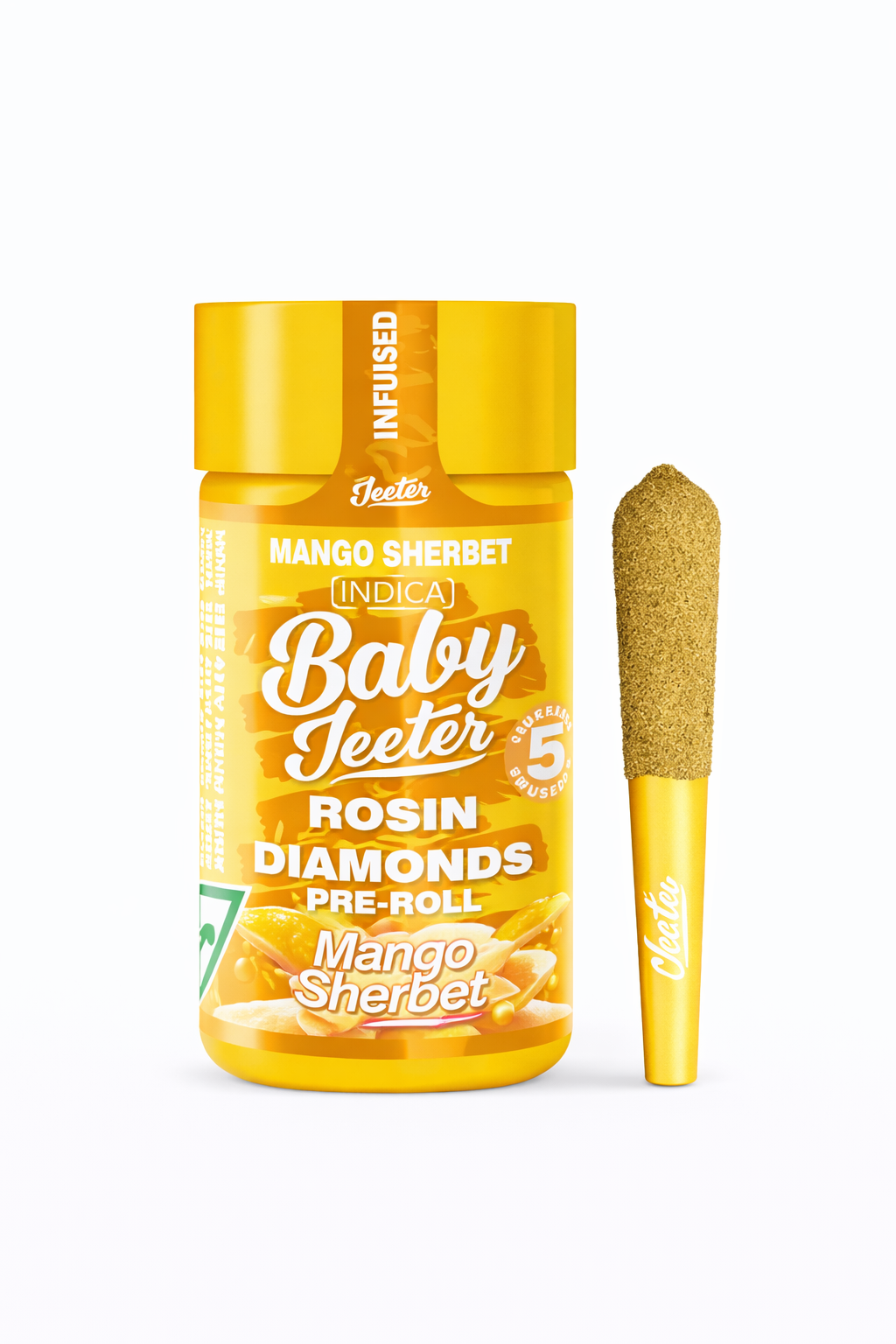 Mango Sherbert by Baby Jeeter (I) - Infused Prerolls w/ Liquid Diamonds + Kief - 5pk(2.5g/0.5g ea)