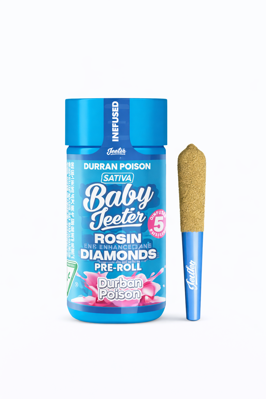 Durban Poison by Baby Jeeter (S) - Infused Prerolls w/ Liquid Diamonds + Kief - 5pk(2.5g/0.5g ea)