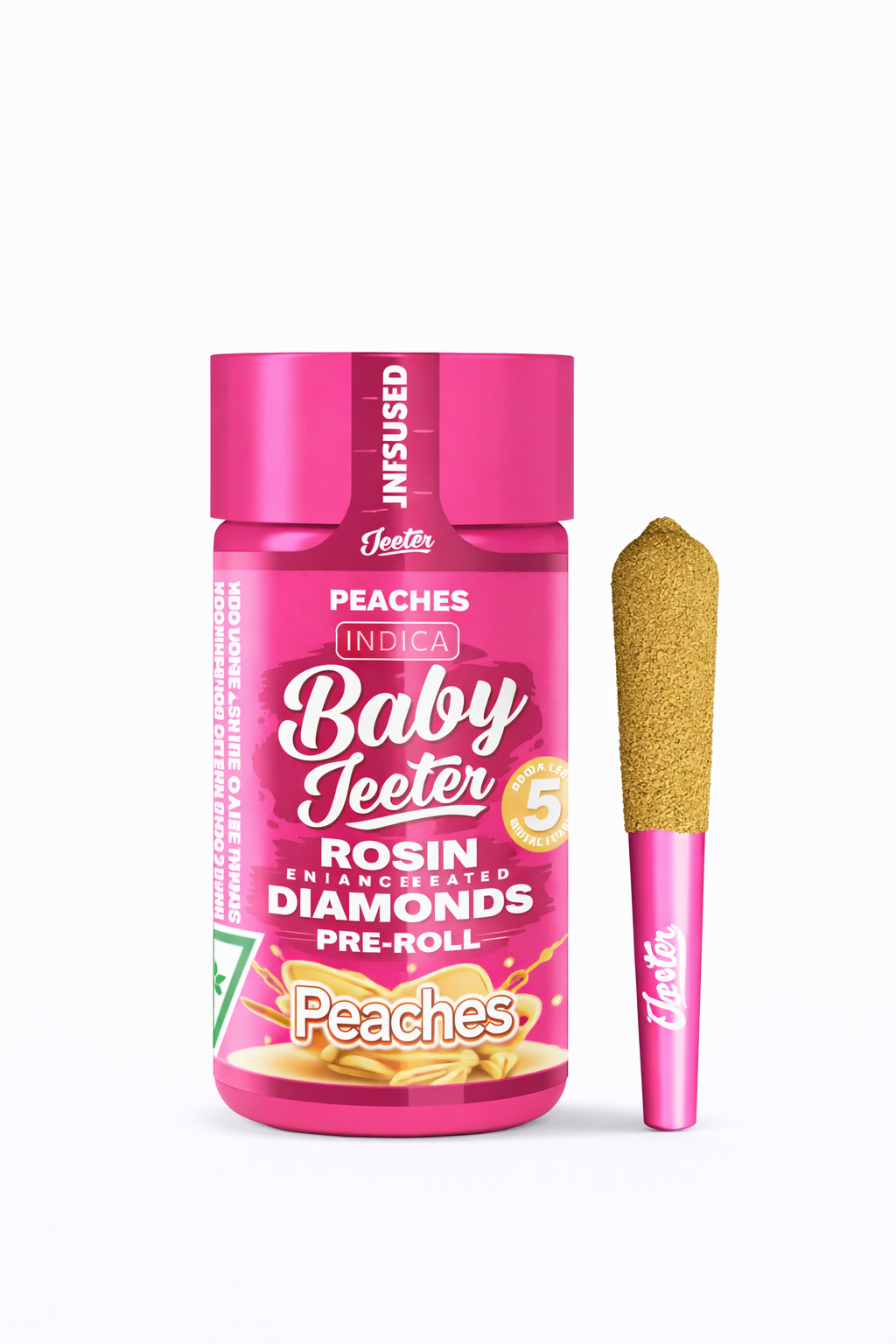 Peaches by Baby Jeeter (I) - Infused Prerolls w/ Liquid Diamonds + Kief - 5pk(2.5g/0.5g ea)