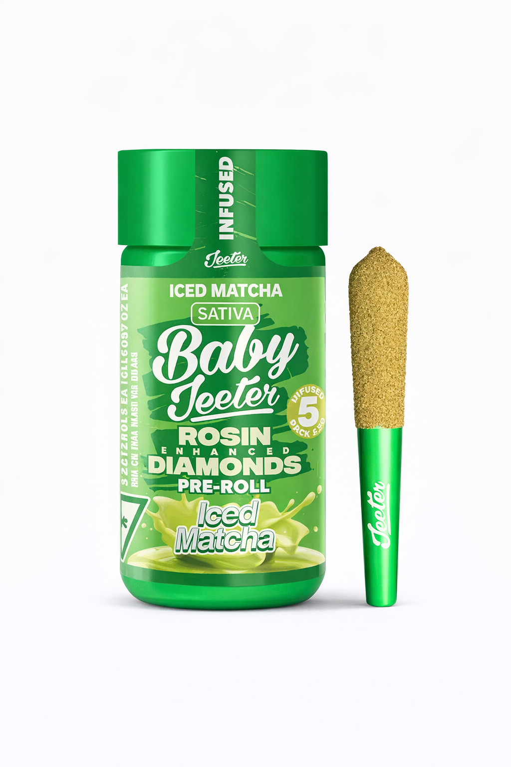 Iced Matcha by Baby Jeeter (S) - Infused Prerolls w/ Liquid Diamonds + Kief - 5pk(2.5g/0.5g ea)