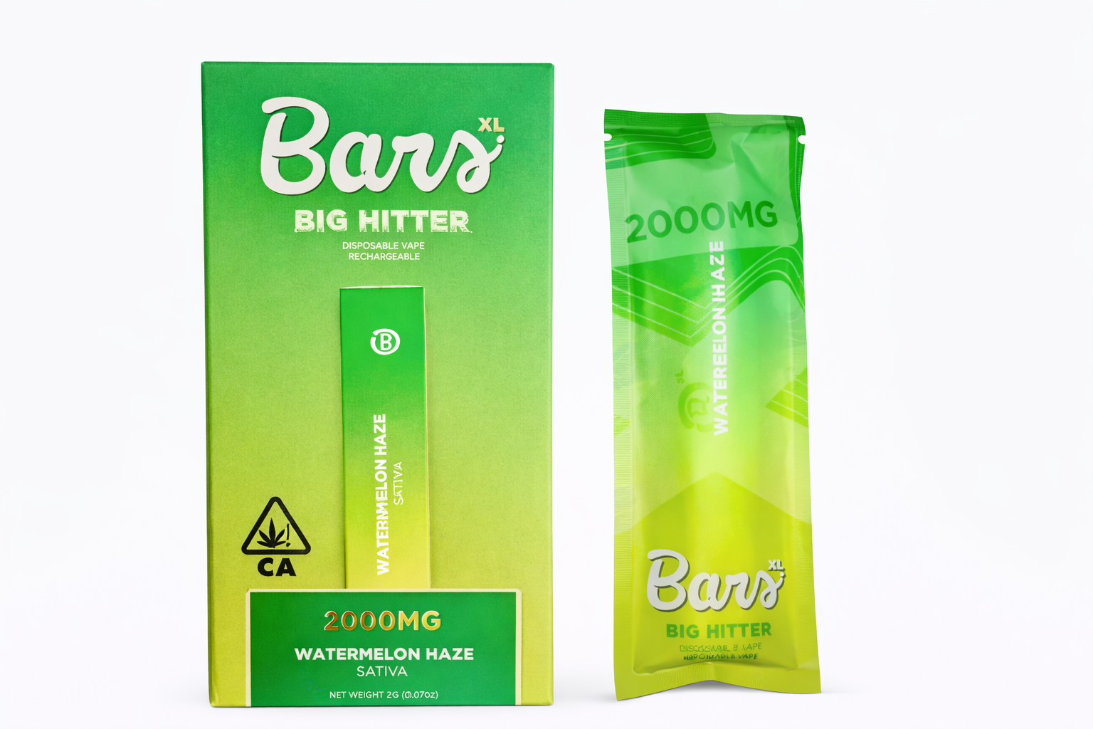 Watermelon Haze (S) β Bars XL Big Hitter -Live Resin Disposable - 2g